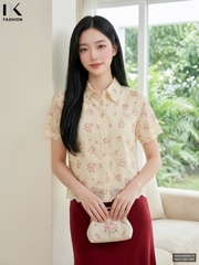 Sơ mi cổ đức hoa thô chân mát mẻ, kiểu cách NKSM2606016