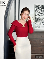 Áo Len Tiệc  NK Fashion Công Sở Nũ Thế Kế Cổ Bèo lật Trẻ Trung Chất Vải Mềm Mịn NKAL2412001