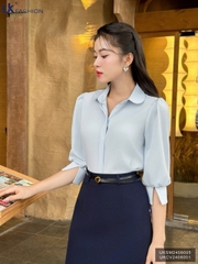 Áo Sơ Mi Cổ Sen Tay Lỡ Lơ Vê Xẻ UK Fashion Công Sở Nữ Thanh Lịch, Nữ Tính Vải Mềm Mịn UKSM2408005
