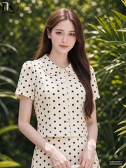Sơ mi cổ sen chấm bi dịu dàng, ghép set điệu NKSM2605015