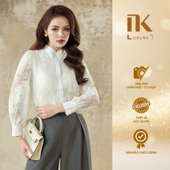 Sơ mi ren cổ tàu phối phong cách sang trẻ LUSM2509002