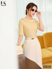 Áo len vạt cổ lệch dáng mới điệu đà NKAL2508001