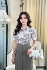 Áo Sơ Mi Thô Mềm 7 Mảnh Hoạ Tiết NK Fashion Công Sở Nữ Thanh Lịch NKSM2407001