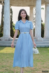 Đầm kẻ cổ đức xếp thân cực kì xinh đẹp và duyên dáng NKDV2504005