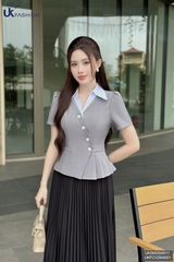 Sơ mi phối cổ vạt chéo xếp UKSM2504011