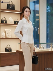 Sơ mi V cổ tay dài cắt eo tôn dáng, mềm mịn UKSM2508007