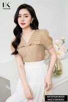 Áo Sơ Mi Kẻ Ren Cổ Bèo Ngực NK Fashion Công Sở Nữ Thanh Lịch, Nữ Tính Vải Mềm Mịn NKSM2404005