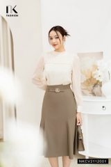 Chân Váy Nữ Công Sở NK Fashion  Dáng Dài Đuôi Cá Lệch Kèm Đai Eo, Chất Liệu Co Giãn Nhẹ NKCV2112001