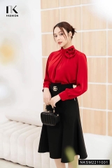 Chân Váy Nữ Công Sở NK Fashion  Dáng Dài Đuôi Cá Lệch Kèm Đai Eo, Chất Liệu Co Giãn Nhẹ NKCV2112001