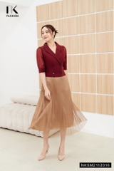 Áo Sơ Mi Cổ Vest Giao Cúc Phối Tơ Ánh  NKSM2112016