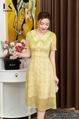 Đầm Tơ Hoa Xòe Cổ Kép Phối NK Fashion Chất Lụa Nhập Khẩu Từ Hàn Cao Cấp, Siêu Mềm Mại NKDV2212001