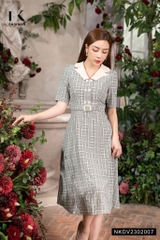 Đầm Kẻ Đai Bọc Phối Nữ Tính NKDV2302007