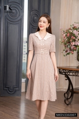 Đầm Kẻ Đai Bọc Phối Nữ Tính NKDV2302007
