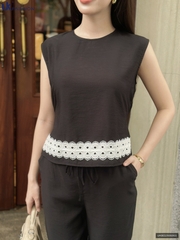 Bộ đồ sơ mi ren gấu + quần baggy ngố UKBD2505003