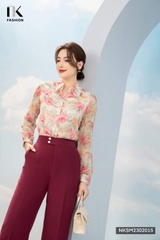 NK FASHION Áo Sơ Mi Dài Tay Hoa Bèo Cổ Đức NKSM2302015