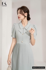 Đầm Dập Ly Cổ Sen Vạt Thương Hiệu NK - Fashion NKDV2303004
