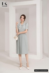 Đầm Dập Ly Cổ Sen Vạt Thương Hiệu NK - Fashion NKDV2303004