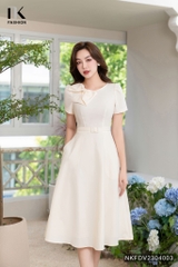 Đầm Xòe Nơ Cổ Đai Eo Thương Hiệu NK - Fashion NKFDV2304003