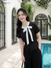 Sơ mi chấm bi nơ cổ UKSM2606006 ( Áo rời ko kèm CV/QU/PK)