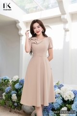 Đầm Xòe Nơ Cổ Đai Eo Thương Hiệu NK - Fashion NKFDV2304003