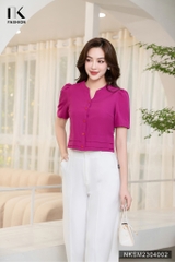 NK FASHION Áo Sơ Mi Cộc Tay Cổ Tàu Vê Xếp Eo NKSM2304002