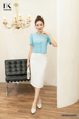 NK FASHION Áo Sơ Mi Cộc Tay Cổ Tàu Vê Xếp Eo NKSM2304002