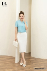 NK FASHION Áo Sơ Mi Cộc Tay Cổ Tàu Vê Xếp Eo NKSM2304002