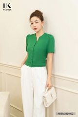 NK FASHION Áo Sơ Mi Cộc Tay Cổ Tàu Vê Xếp Eo NKSM2304002