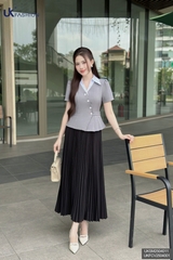 Sơ mi phối cổ vạt chéo xếp UKSM2504011