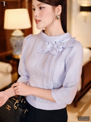 Sơ mi cổ giếng hoa 3D cao cấp NKSM2507009