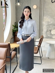 NK Fashion Áo Sơ Mi Lụa Sọc Cổ Sen Tay Bồng Sang Chảnh, Thanh Lịch NKSM2403018