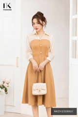 Đầm Xòe phối Cổ Tay NK Fashion Xinh Đẹp, Dịu Dàng NKDV2308001