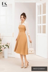 Đầm Xòe phối Cổ Tay NK Fashion Xinh Đẹp, Dịu Dàng NKDV2308001