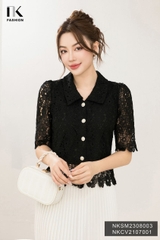 Áo Sơ Mi Ren Dáng Ôm Nẹp Cúc Cổ Sen Cuốn Hút NKSM2308003