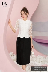 Áo Sơ Mi Ren Dáng Ôm Nơ Cổ Trẻ Trung, Cuốn Hút NKSM2307013