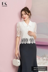 Áo Sơ Mi Ren Dáng Ôm Nẹp Cúc Cổ Sen Cuốn Hút NKSM2308003