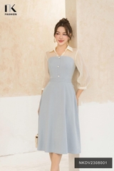 Đầm Xòe phối Cổ Tay NK Fashion Xinh Đẹp, Dịu Dàng NKDV2308001