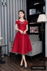 Đầm Xòe Vai Chờm NK Fashion Cao Cấp, Sanh Chảnh NKDV2308003