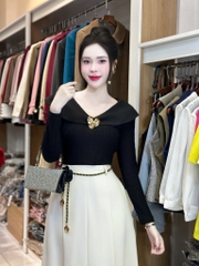 Áo Len Tiệc  NK Fashion Công Sở Nũ Thế Kế Cổ Bèo lật Trẻ Trung Chất Vải Mềm Mịn NKAL2412001