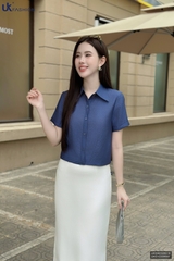Sơ mi cổ đức xếp chéo bấu gấu gọn gàng UKSM2506016