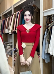 Áo Len Tiệc  NK Fashion Công Sở Nũ Thế Kế Cổ Bèo lật Trẻ Trung Chất Vải Mềm Mịn NKAL2412001