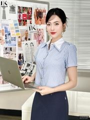 Sơ Mi Kẻ Cổ Đức Phối Cổ Viền Thời Trang Công Sở NK Fashion Trang Nhã, Trẻ Trung, Vải Mềm NKSM2501006