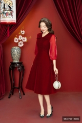 Đầm Nhung Xếp Nơ Ngực Độc Đáo, Lạ Mắt NKDV2312006