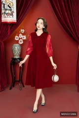Đầm Nhung Xếp Nơ Ngực Độc Đáo, Lạ Mắt NKDV2312006