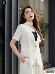 Blazer cộc tay không cổ trẻ trung, kèm khăn cổ dịu dàng UNSM2601013