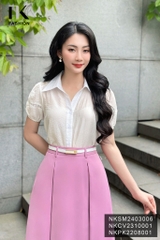 NK Fashion Áo Sơ Mi Cổ Đức Phối Ren Tay Vải Nữ Tính, Thanh Lịch NKSM2403006