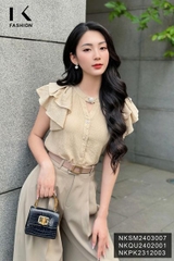 NK Fashion Áo Sơ Mi Tơ Nhũ Bèo Vai 2 Lớp Trẻ Trung, Nữ Tính NKSM2403007