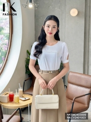 NK Fashion Sơ mi tay cánh bồng kê ren điệu đà, nữ tính, hợp thời trang NKSM2403009