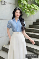 NK Fashion Áo Sơ Mi Cổ Đức Phối Ren Tay Vải Nữ Tính, Thanh Lịch NKSM2403006