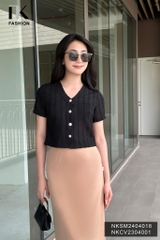Sơ mi dệt sóng cổ V NK Fashion NKSM2404018 siêu sang xịn, cách điệu, thời trang